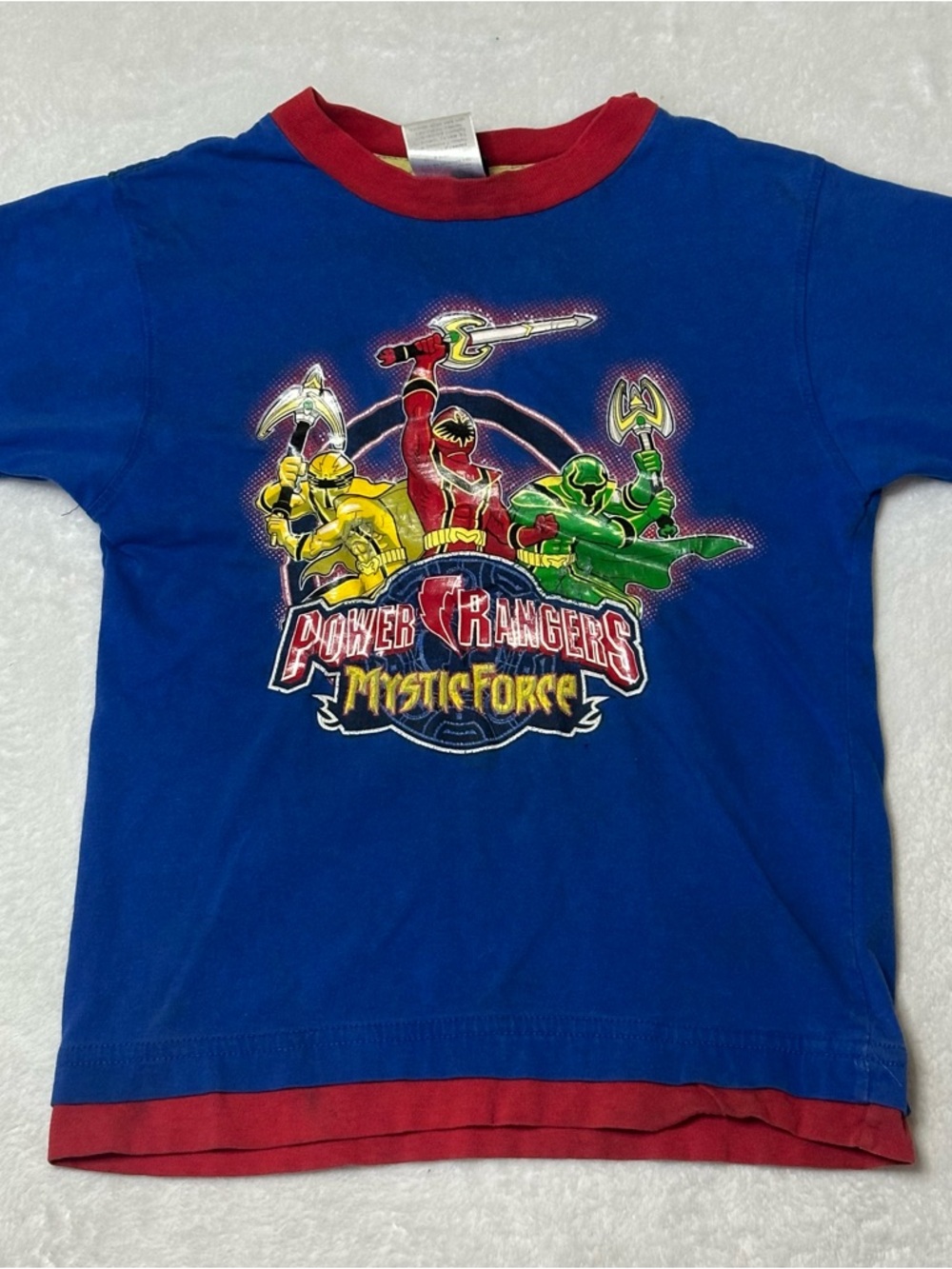 VTG 2006 Power Rangers Mystic Force Shirt Kids 7 Red Blue Layered Y2K Tee